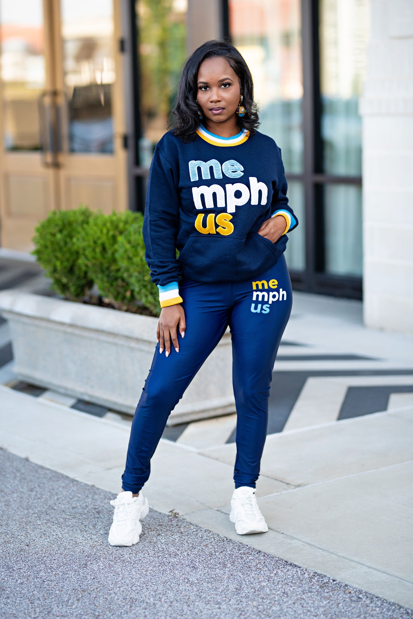 Classic MemphUS Leggings | The Home Team | Navy with Yellow + Baby Blue