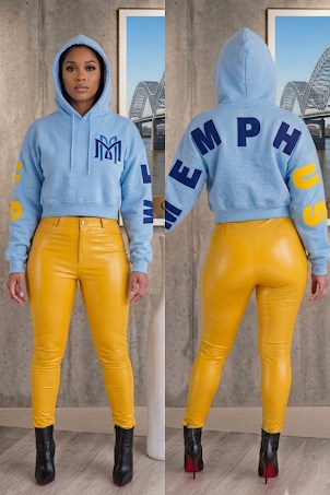 MEMPHUS "Statement Back" Crop Hoodie {GRIZZ BLUE + YELLOW} PREORDER