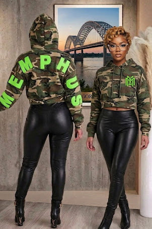 MEMPHUS "Statement Back" Crop Hoodie {CAMO} PREORDER