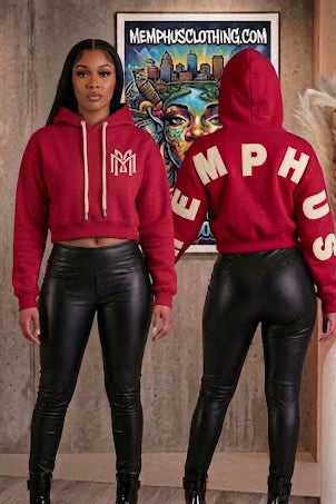 MEMPHUS "Statement Back" Crop Hoodie {CRIMSON + CREAM} PREORDER