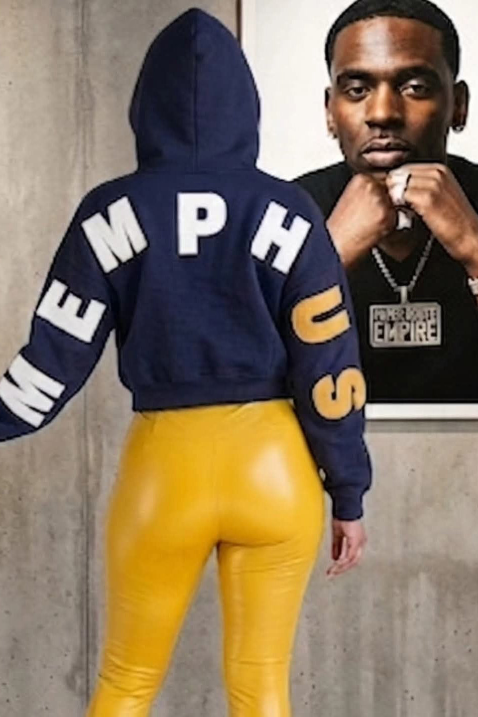 MEMPHUS "Statement Back" Crop Hoodie {NAVY + YELLOW} PREORDER