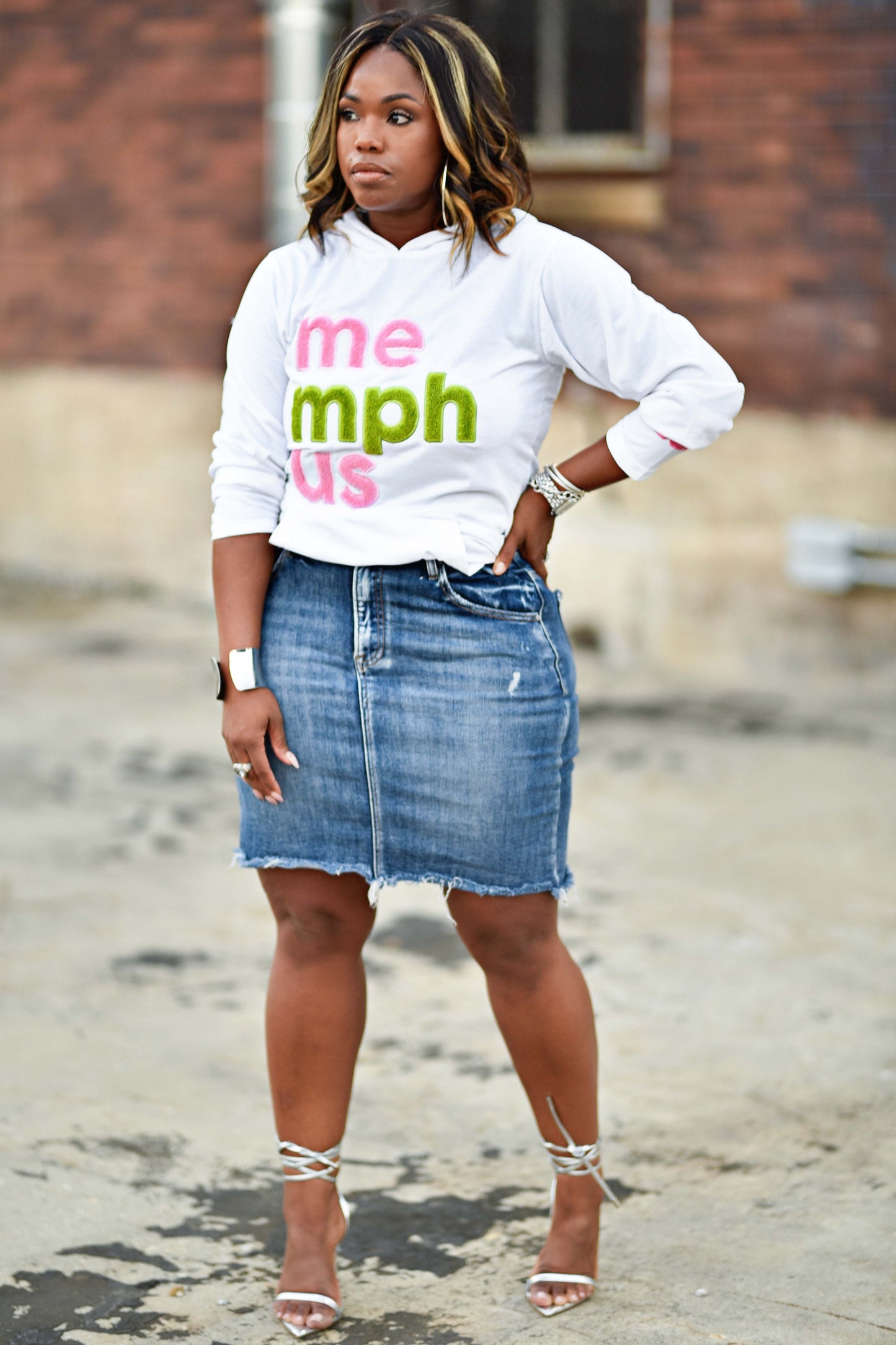 Hooded Long Sleeve MemphUS Tee {Pink + Green}