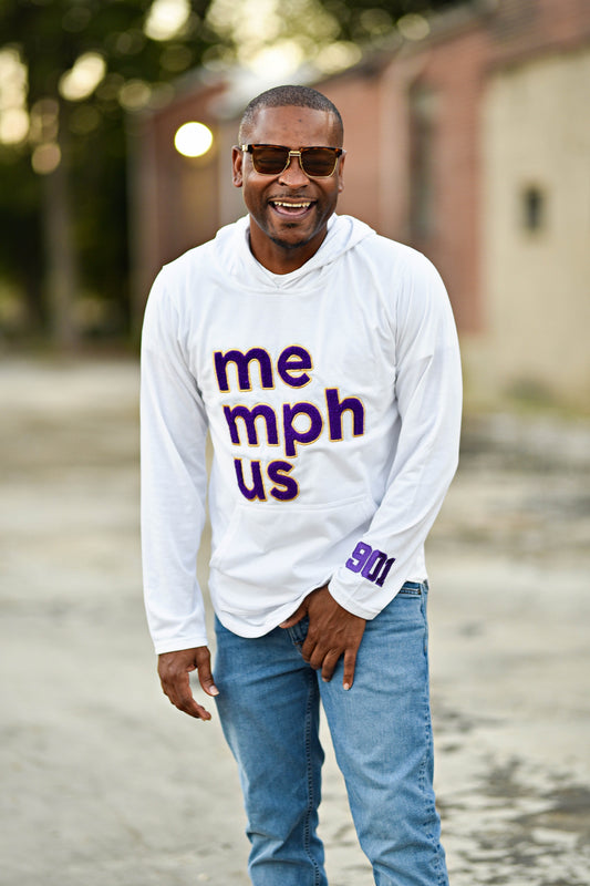 Hooded Long Sleeve MemphUS Tee {Purple + Gold}