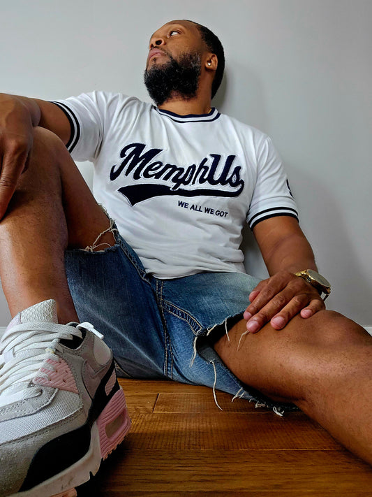 MemphUS We All We Got White and Navy Tee