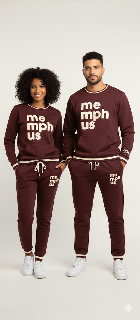 Brown with Creme letters jogger set