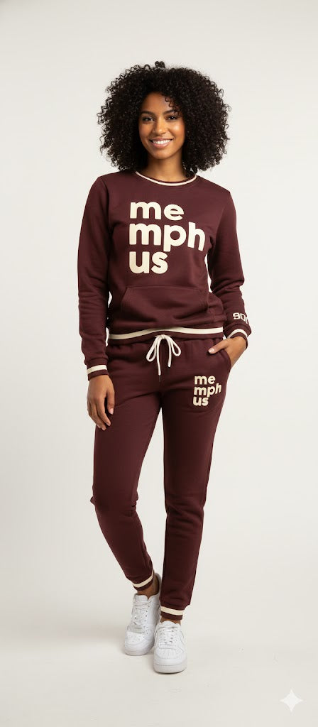 Brown with Creme letters jogger set