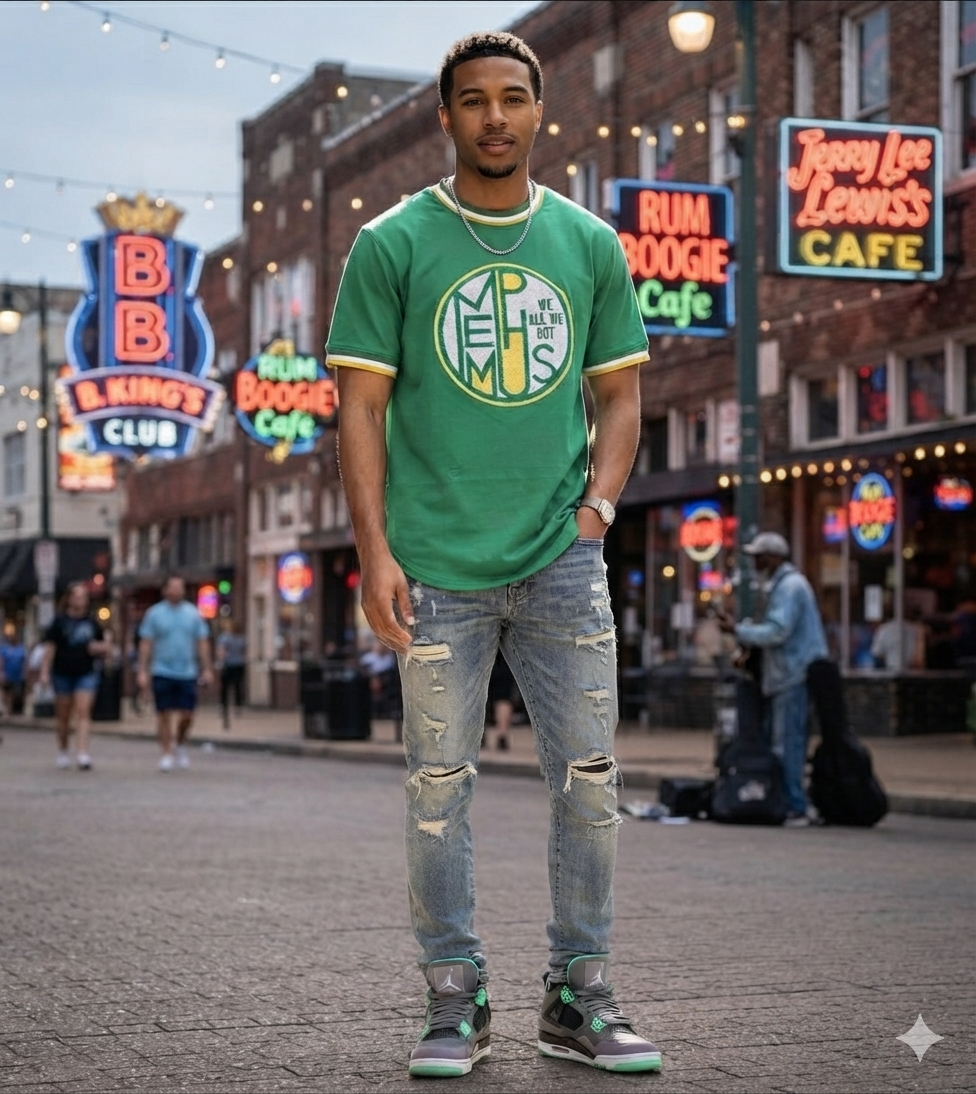 Green T-shirt with Round white,  yellow logo